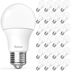 sunco 24 pack led light bulbs, e26 base lamp bulbs a19, [focos led para casa], 5000k daylight, 8w (60 watt equivalent), 850 lm, non-dimmable, 25000 lifetime hours for bedroom, bathroom ul