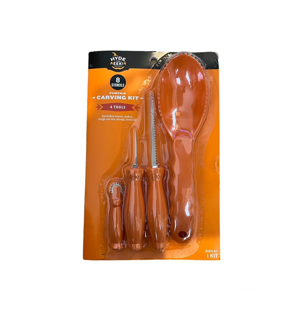 Hyde and Eek Boutique Pumpkin Carving Party Kit - 8 Stencils and 4 Tools, orang