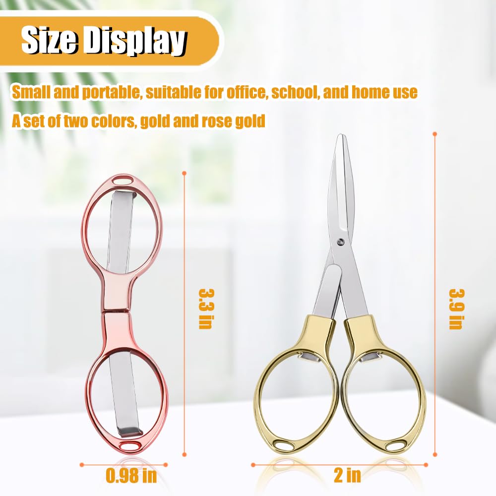 2PCS Folding Scissors, Portable Travel Scissors, Gift for Men Glasses Shaped Mini Shear Telescopic Cutter, Anti Rust Stainless Steel Scissors for Fishing Sewing Home Office (Rose Gold, Gold) -Samest