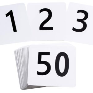 50pcs table numbers 1-50, 3.7x4 inch plastic table numbers, double sided table number cards - for wedding reception restaurant table numbers place cards