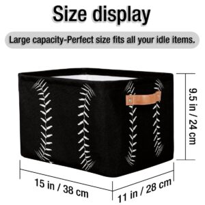 Black Baseball Storage Bin Basket, Softball Large Toys Storage Cube Box with Handles, Collapsible Laundry Basket Rectangular Waterproof Storage Organizer Bin for Nursery Bedroom Shelves Gift Basket