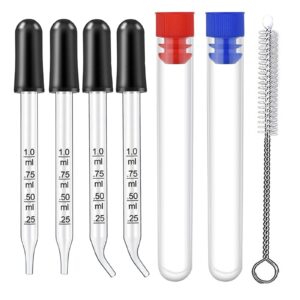 4 pcs 1ml eye dropper– bent & straight tips for essential oils,glass dropper suitable for medicine, feeding, food, kids,pet animals, lab, health care