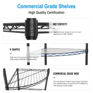 Ufurpie 6 Tier Narrow Corner Wire Shelving Unit NSF Metal Shelf, 420lbs Capacity, Adjustable Storage Rack with Leveling Feet & Shelf Liners for Kitchen Garage Room,72" H X 18" L X 18" D