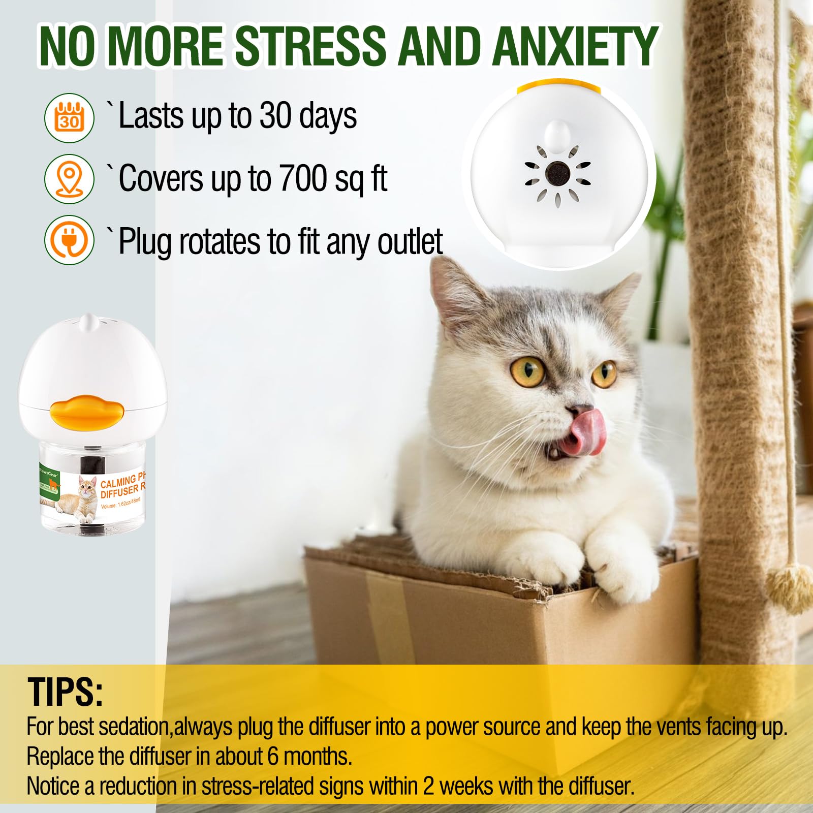 PawsGear Cat Calming Pheromone Diffuser and Spray,Relieve Anxiety Stress Reduce Fighting and Scratching,Fits All Cats