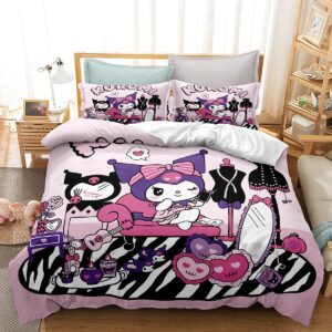 oinghu boys girls duvet cover set kuromi 3 pieces bedding quilt cover set microfiber bedding with pillow case great match with any home decor(full)