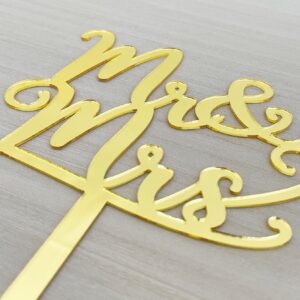 OIXCMNJQ Mirror Gold Mr & Mrs Cake Topper - Bride and Groom Cake Topper, Wedding Anniversary Bridal Shower, Engagement Decorations, Wedding Party Decorations Supplies, Acrylic