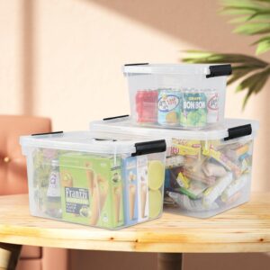 Jnktka 6 Quart Clear Organizer Bin with Lid Set of 4, Plastic Latching Storage Box