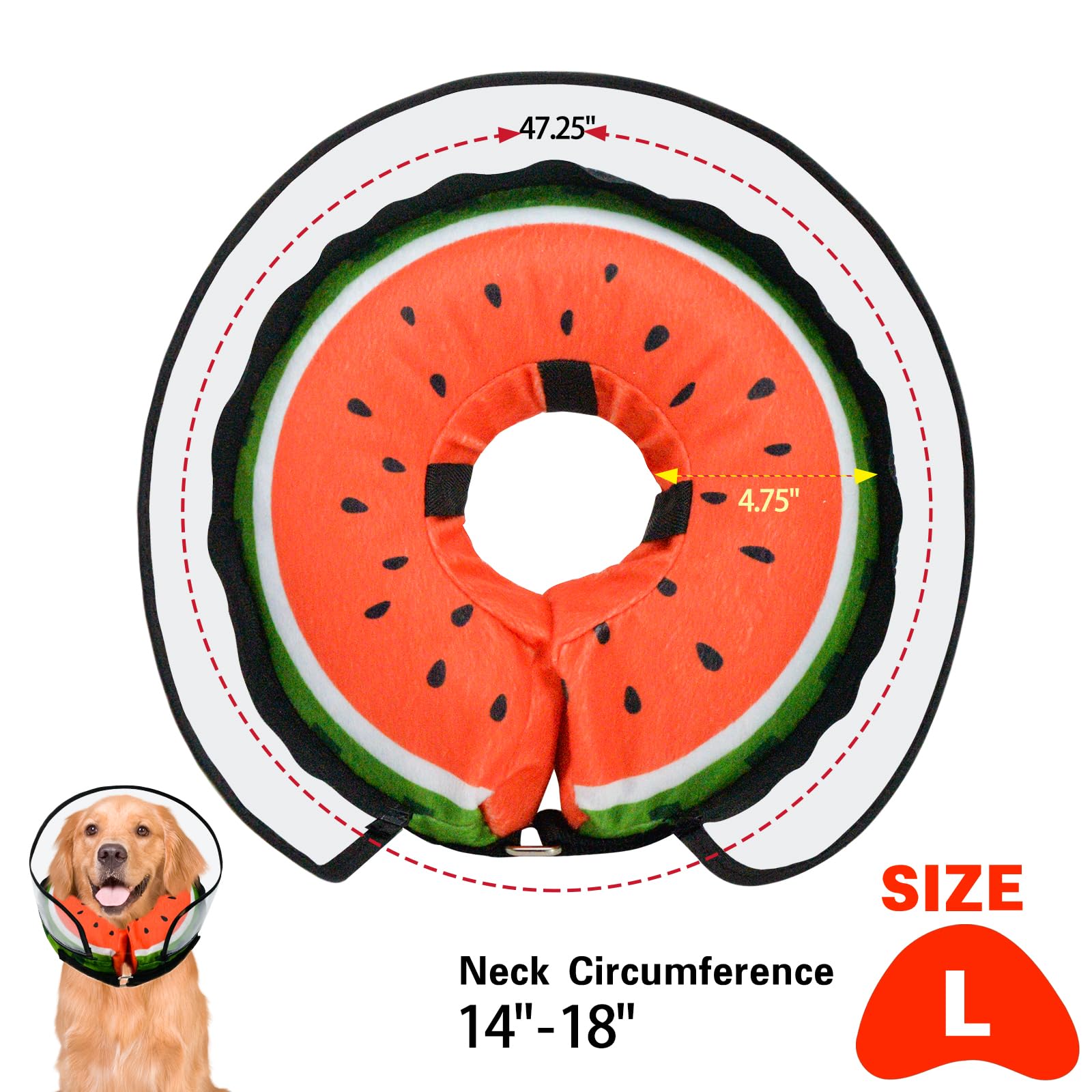 MRSOHRET Dog Cone,Dog Surgery Collar,Dog Cones for Small Medium Large Dogs,Inflatable Cone for Dogs,Watermelon Dog Cone Collar, Does not Impede Vision Dog Recovery Collar