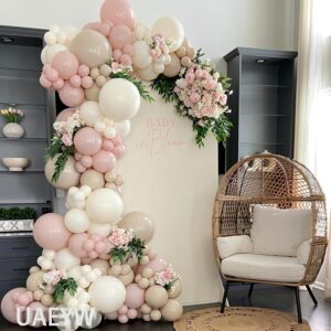 Boho Dusty Pink Balloon Arch Garland Kit 135Pcs Neutral Pink White Sand Ivory Nude Balloons for Girls Baby Shower Birthday Wedding Gender Reveal Party Decorations