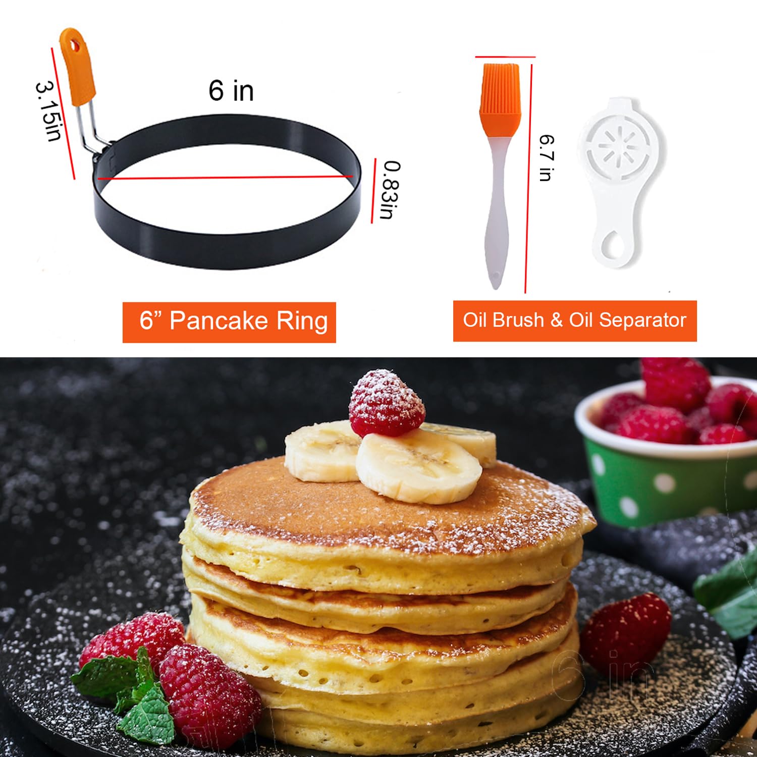 2 Packs 6" Pancake Ring for Griddle,6 Inch Non-stick Omelette Ring,Staineless Steel Crepes Ring Omelet Ring for Griddle Pancakes Egg Ring Pancake Maker,with Silicone Handle for Sandwich Egg Muffin