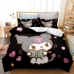 oinghu 3d print boys and girls for teens and adults with pillow cases bedding set soft microfiber with zipper closure kuromi 3 pieces(1 duvet cover+2 pillowcase)(twin), 1888ldd