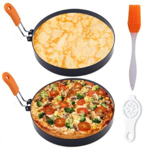 2 packs 6" pancake ring for griddle,6 inch non-stick omelette ring,staineless steel crepes ring omelet ring for griddle pancakes egg ring pancake maker,with silicone handle for sandwich egg muffin