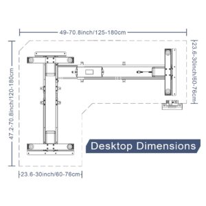 Fromann Adjustable 3 Legs Standing Desk Frame Base Electric Triple Motor L Shaped Corner Sit-Stand Desk for Home and Office (Black)