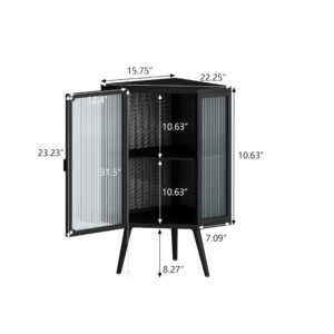 Wetiny Modern Corner Storage Cabinet with Tempered Glass Doors, Accent Corner Hutch Cabinet Freestanding Metal Corner Table Shelf for Bathroom, Kitchen, Bedroom, Living Room,Black