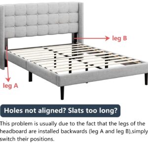 Sismplly Full Size Bed Frame with Headboard, Modern Upholstered Platform Bed Frames, Button Tufted Wingback Mattress Foundation, No Box Spring Needed, Easy Assembly, Light Grey