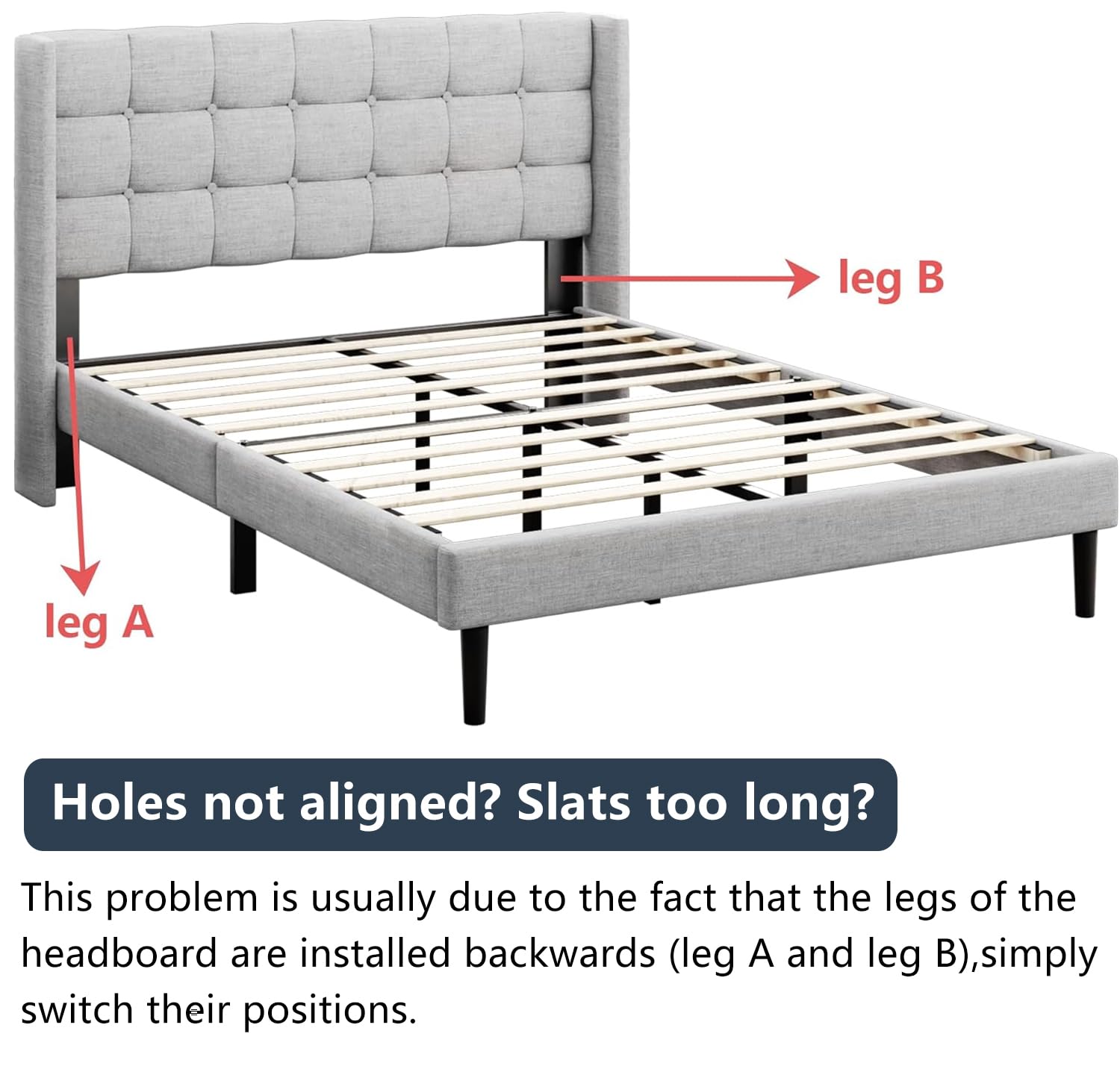 Sismplly Full Size Bed Frame with Headboard, Modern Upholstered Platform Bed Frames, Button Tufted Wingback Mattress Foundation, No Box Spring Needed, Easy Assembly, Light Grey