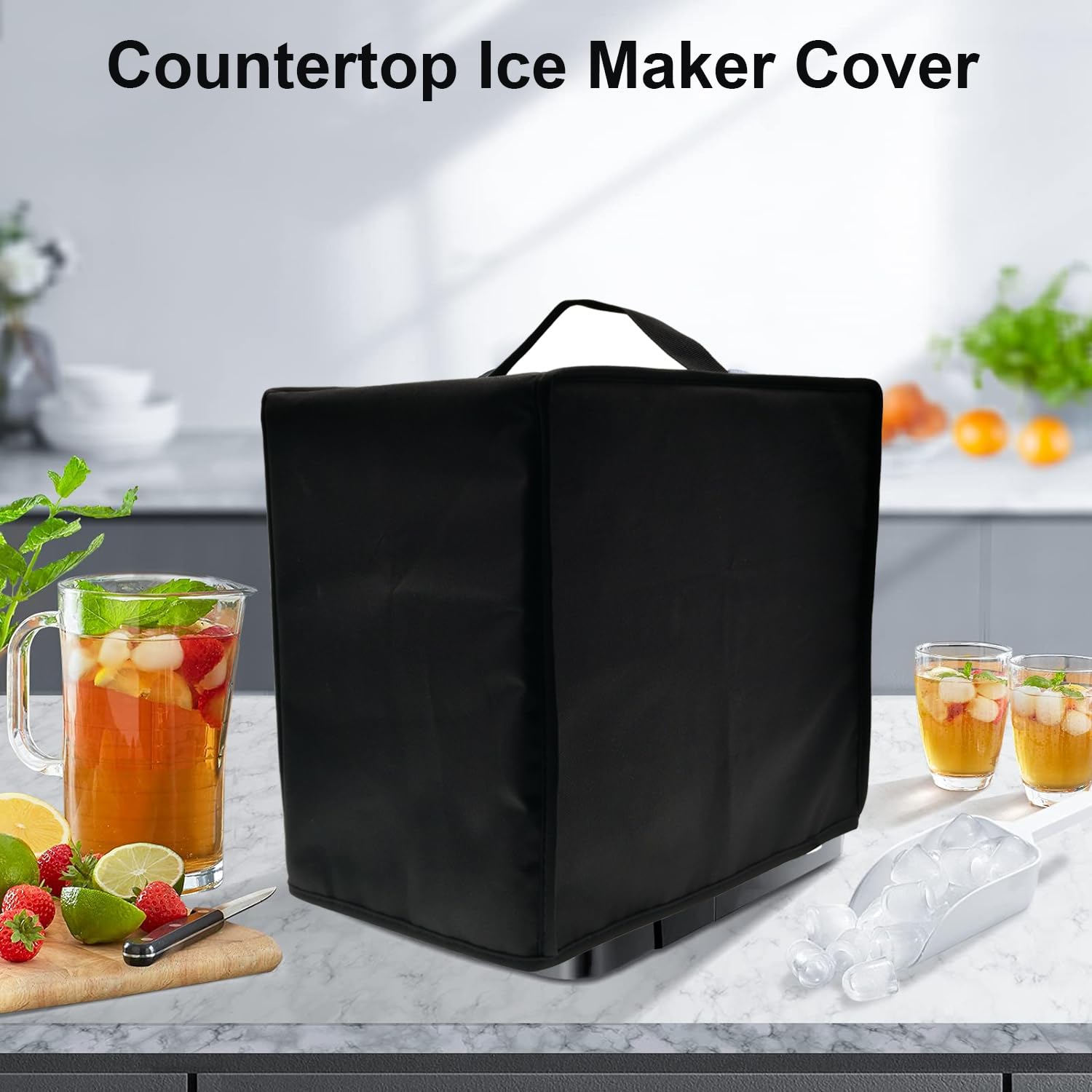 SHTCSZBA Ice Maker Cover for AGLUCKY Countertop Ice Maker Machine, Waterproof Dustproof Heat-Resistant Scratch-Resistant UV-Resistant Cover for Ice Maker Countertop Nugget, 600D Nylon Black