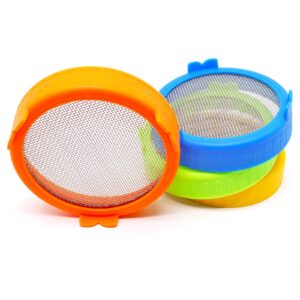 GDFYMI 4Pcak Sprouting Lids for Mason Jars, 86mm Wide Mouth Canning Jar Stainless Steel Mesh Screen Strainer Lid for Bean Sprouts Grow Kit - 4 colors