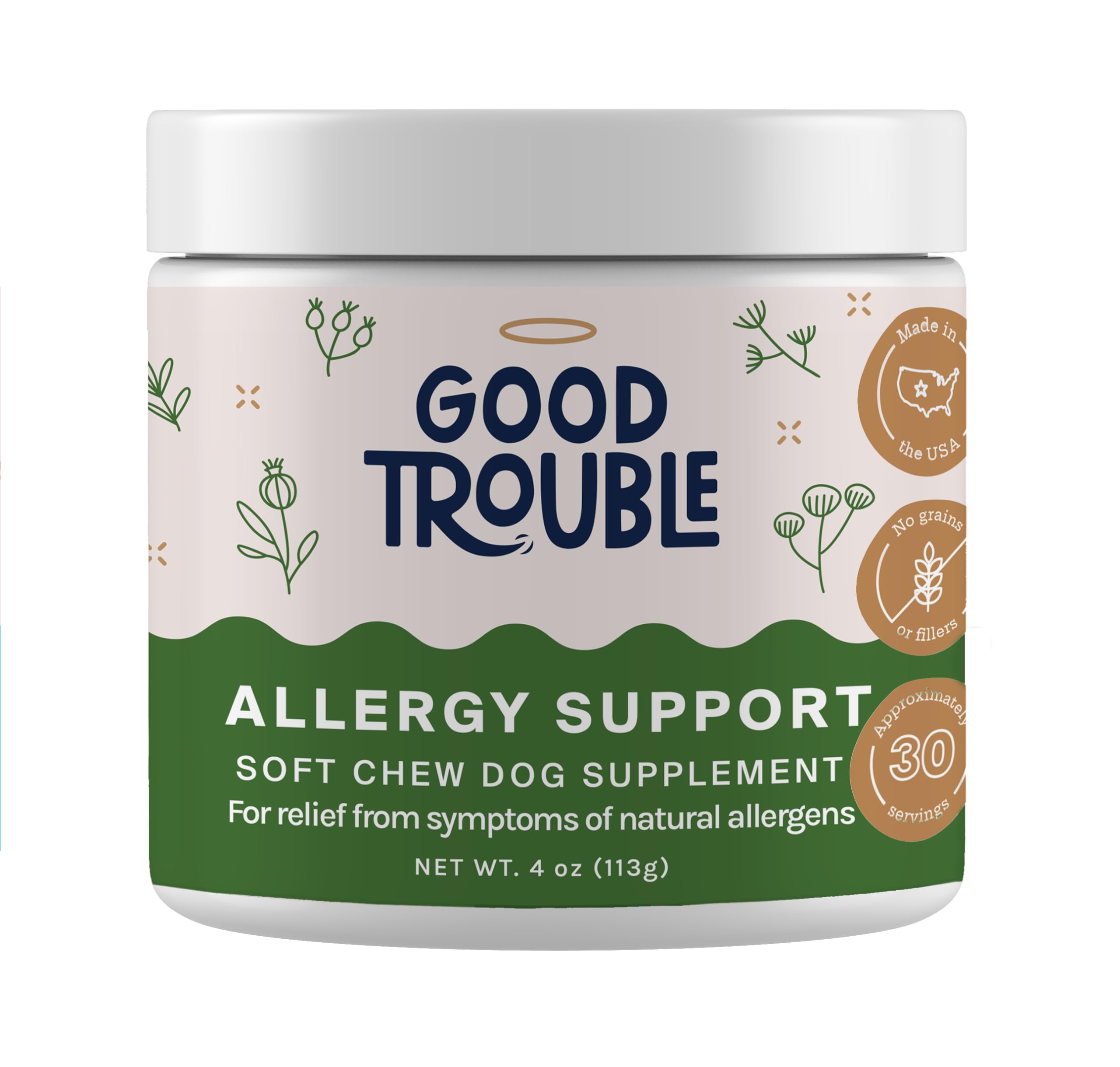 Good Trouble Pets Dog Allergy Support Soft Chew Supplements: Allergy Relief for Itching and Licking - Seasonal Allergy Relief for Dogs - Natural Ingredients Fight Natural Allergens - Boosts Immunity