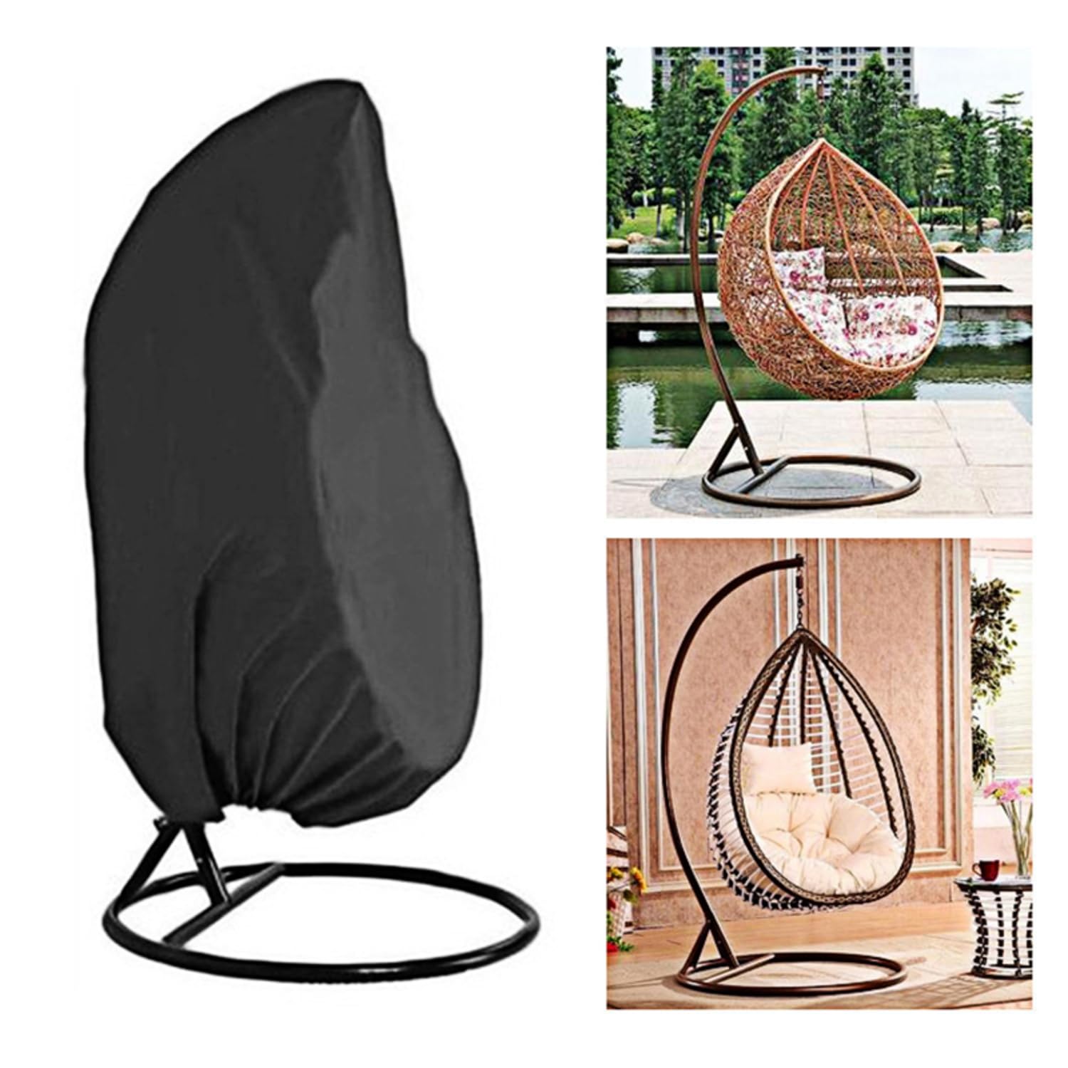 Patio Hanging Chair Cover, 420D Suspension Egg Chair Cover 91 inch for Outdoor Wicker Double Egg Swing Chair, Black Waterproof Egg Chair (Double Seat 91 x 79 inch)