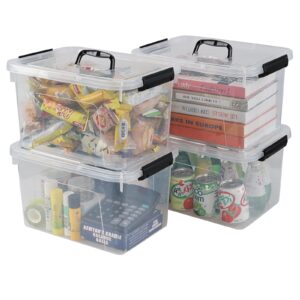 Jnktka 12 Quart Latching Storage Box, 4 Pack, Clear Plastic Organizer Bin with Handle