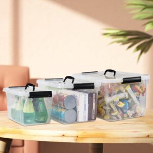 Jnktka 6 Quart Clear Organizer Bin with Lid Set of 4, Plastic Latching Storage Box