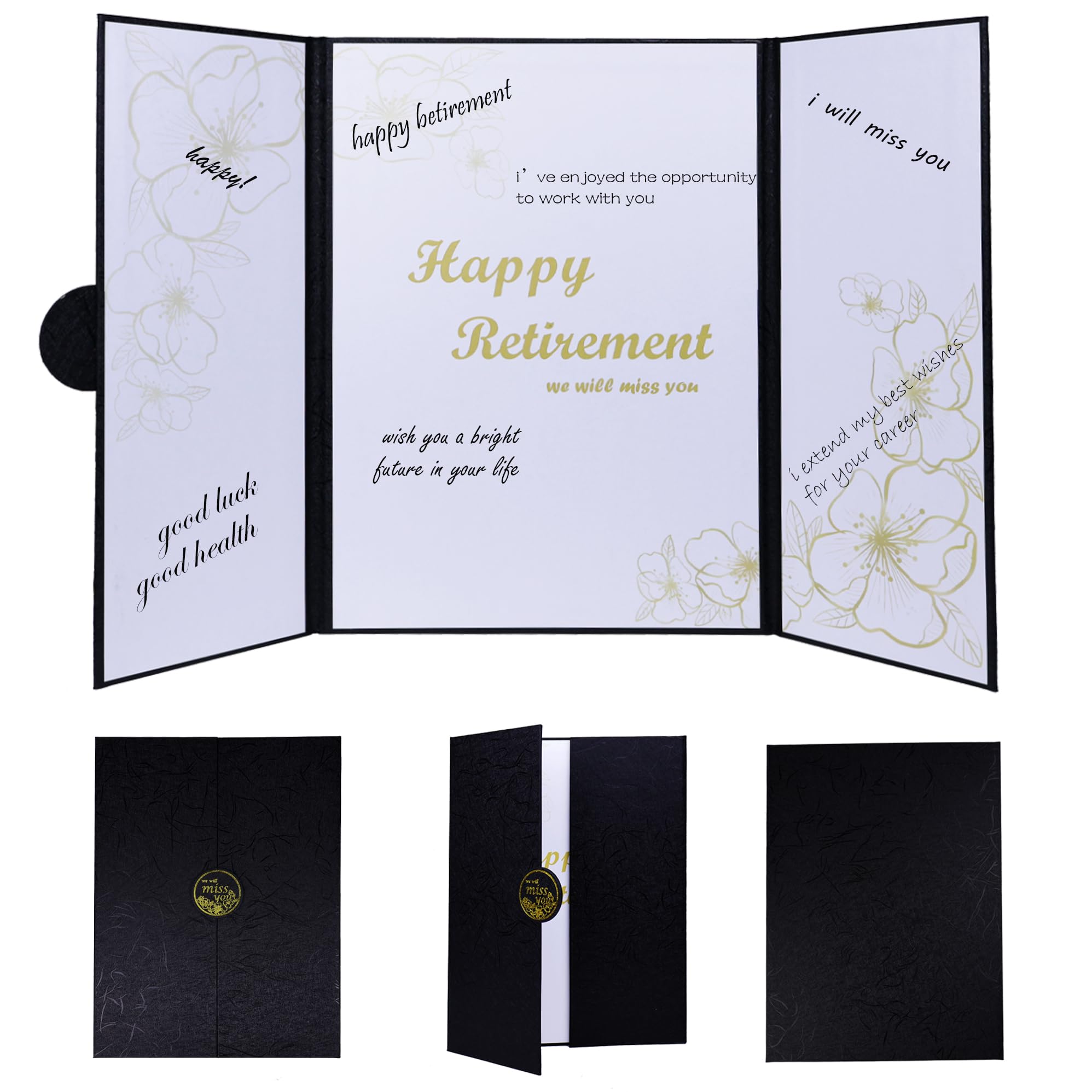 Large Retirement Card, Happy Retirement Guest Book Alternative, Black Gold Retirement Party Decorations, Jumbo Retirement Greeting Card Retirement Gifts for Men Women, Retirement Signature Board