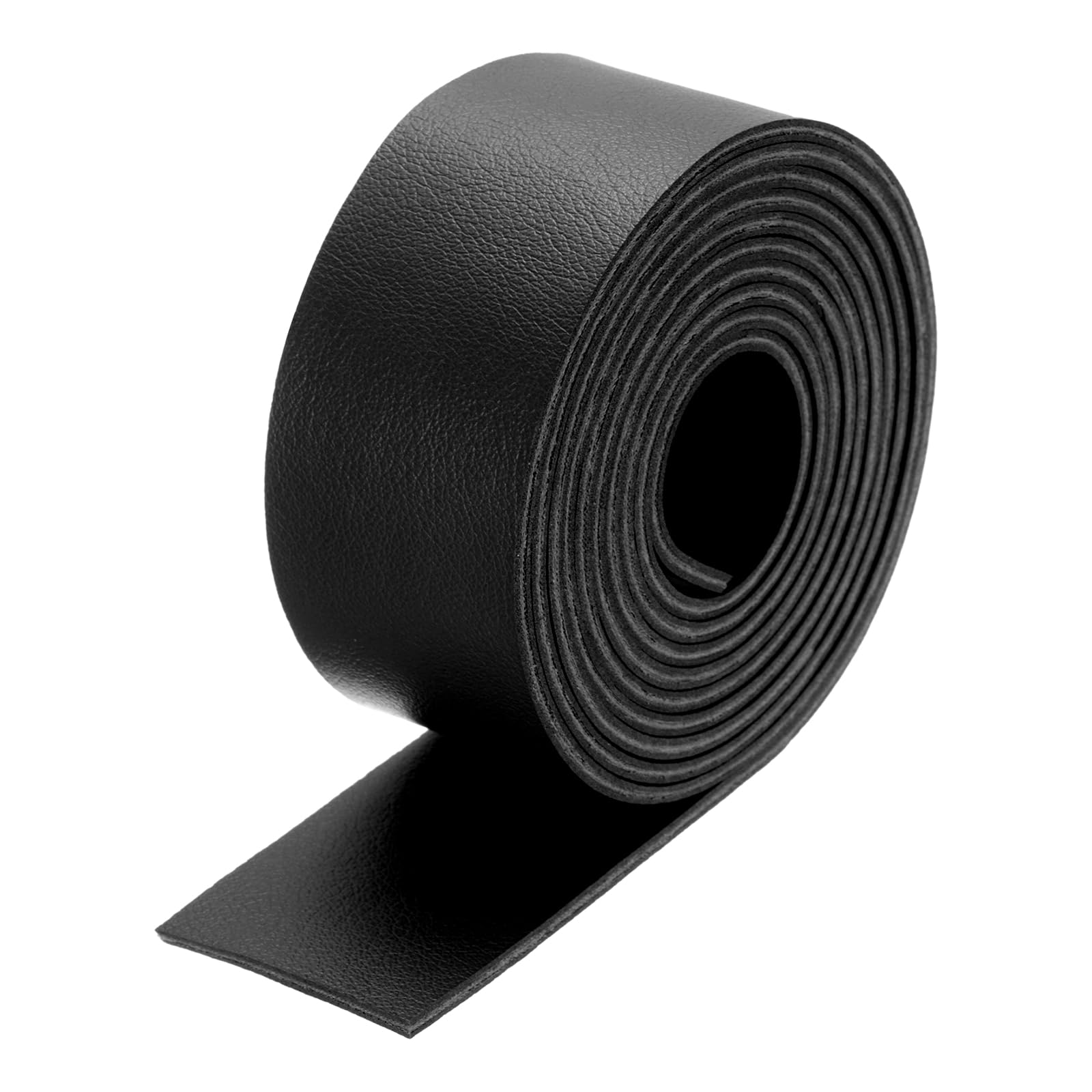 DMiotech 1 Pack Double Sided 1.5 Inch x 2 Yard Faux Leather Strip Furniture Cover Fabric Skin Black PU Leather Roll for Handmade DIY Craft Projects