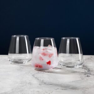 Libbey Stackable Stemless Wine Glasses Set of 6, Tapered Bulb Shaped All Purpose Wine Glass Set, Dishwasher Safe Glass Wine Glasses, Cocktail