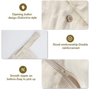 Linen Hanging Laundry Bag, 100% Linen Over The Door Laundry Hamper with Buttons and Zipper, Space Saving Door Hampers for Laundry Dirty Clothes Home Travel, Linen