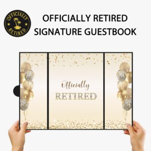 DARUNAXY Black Gold Retirement Party Decorations, Officially Retired Alternative Signature Guest Book for Men Women Happy Retirement Gifts Signing Card Board for Retirement Farewell Party Supplies