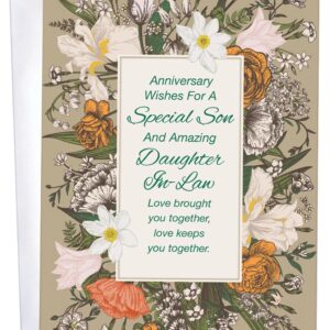 Chuck's Card-O-Rama Son Anniversary Card and Daughter-in-Law - Envelope Included - 5" x 7.75" - Packaged in Extra Sturdy Mailer - 96049