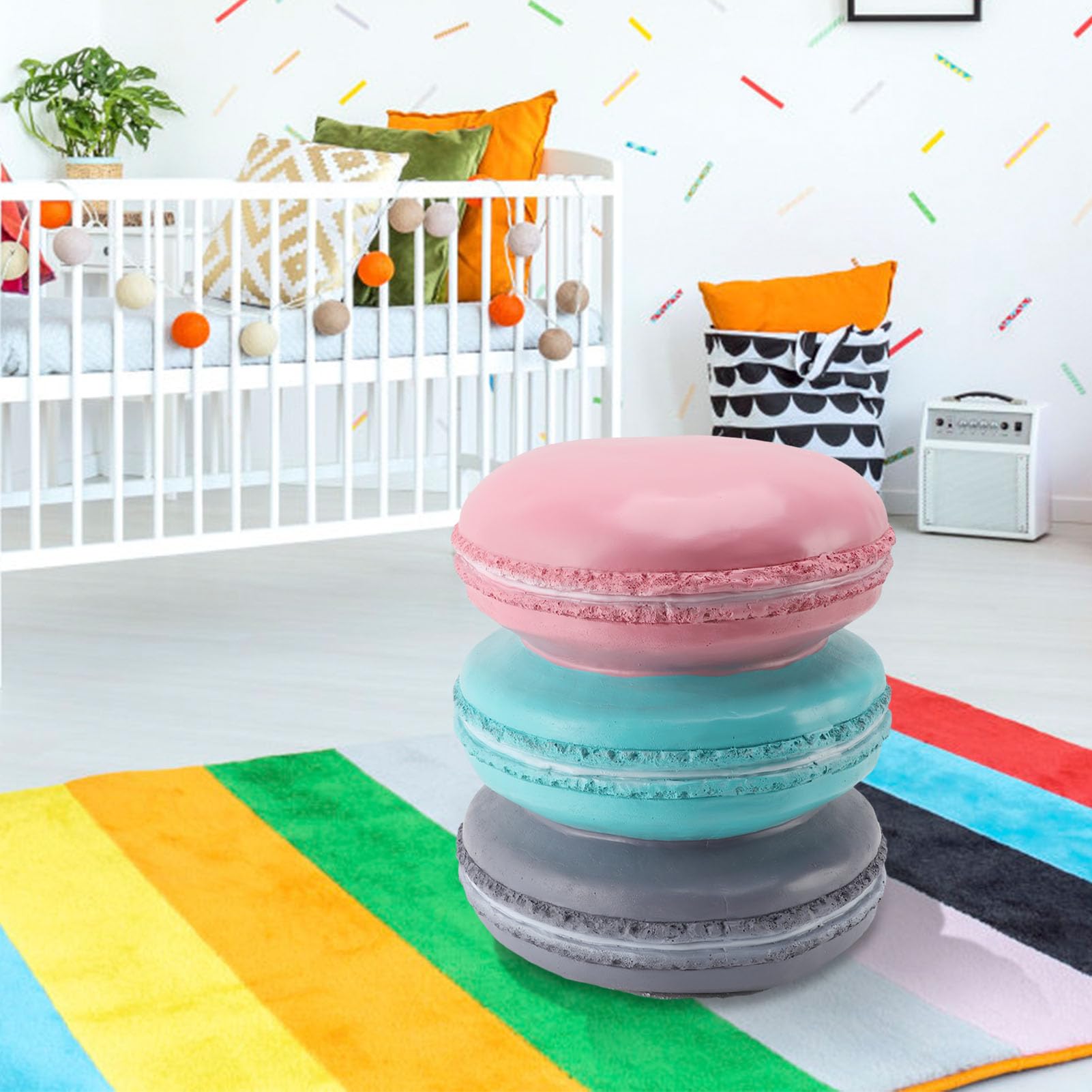 TOPINCN Cute Macaron Biscuits Shaped Shoe Change Stool Fun Food Stool for Kids Foot Rest Stool for Living Room Bedroom Home Decoration