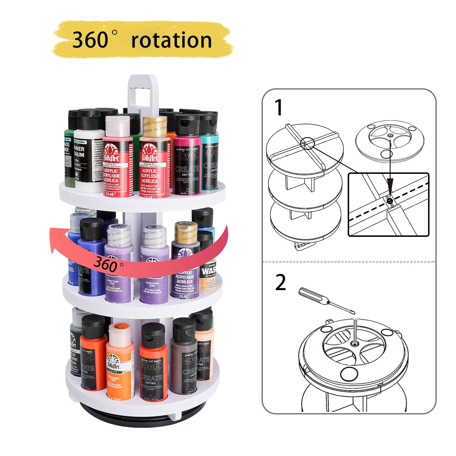 SANFURNEY Craft Paint Storage Rack, 40 Holes Spinning Paint Storage Tower, Vertical Paint Organizer Holder Stand for Apple Barrel, Folkart -2oz Craft Paints