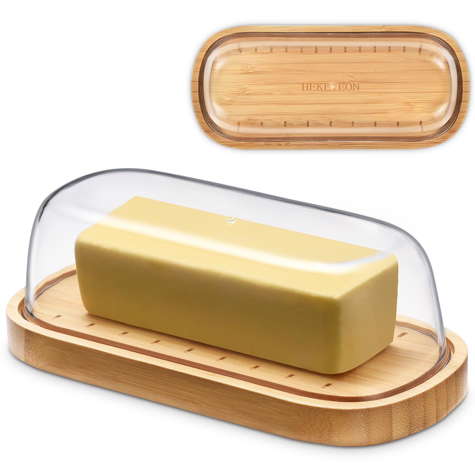 Butter Dish with Lid, Bamboo Butter Holder, Butter Container keeper, Perfect for East/West Coast Butter, BPA-free, Microwave/Dishwasher Safe