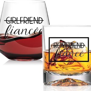 TrophyToast Engagement Gifts for Couples 2pcs wine glasses set- Newly engagement couple gifts, Fiance Fiancee Gift for Him and Her, Engaged Party gifts for Bridal Wedding Gifts