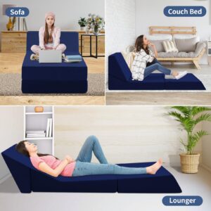 3-in-1 Folding Sofa Chair Bed Convertible Sofa with Pillow,Floor Futon Couch Comfy Lounge Chair Mattress, Portable Fold Out Couch Guest Bed for Adults, Home Office, Apartment, Dorm（Navy）