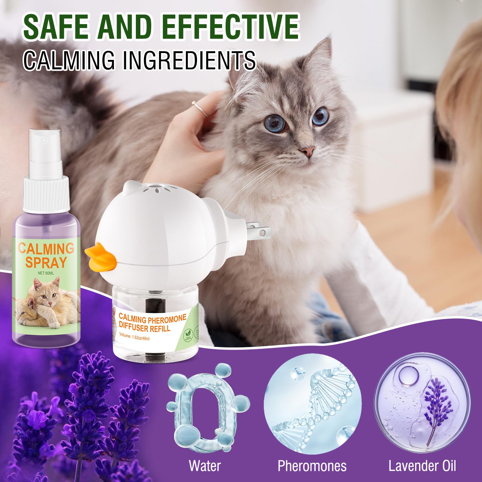 PawsGear Cat Calming Pheromone Diffuser and Spray,Relieve Anxiety Stress Reduce Fighting and Scratching,Fits All Cats