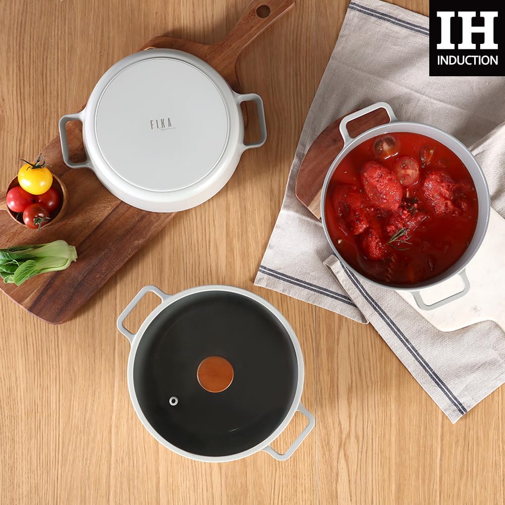 Neoflam FIKA 4.9QT 22cm Mid Night IH Deep Stock Pot with Glass Lid, Full Induction Heating