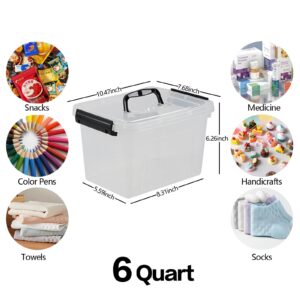 Jnktka 6 Quart Clear Organizer Bin with Lid Set of 4, Plastic Latching Storage Box