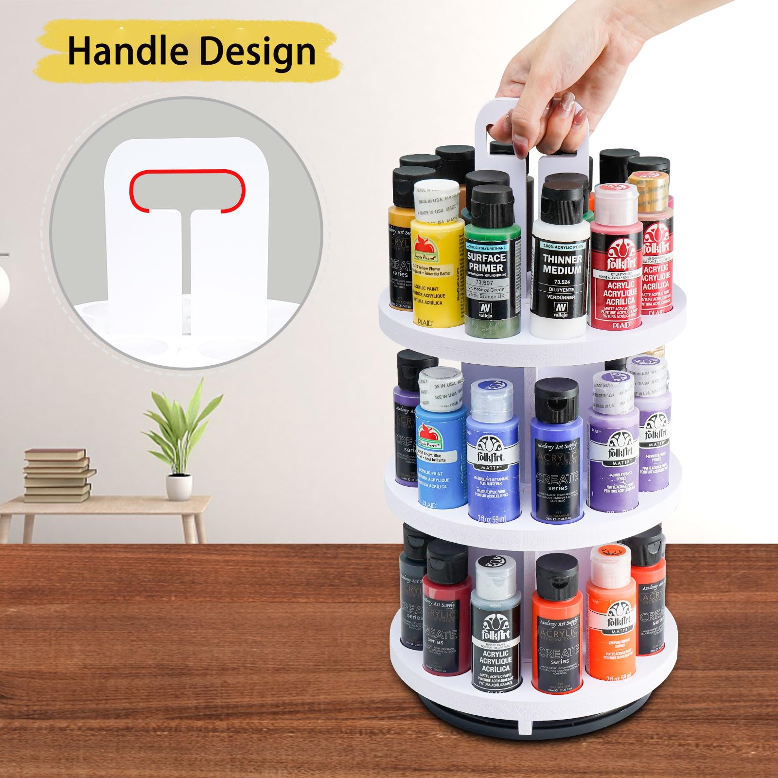 SANFURNEY Craft Paint Storage Rack, 40 Holes Spinning Paint Storage Tower, Vertical Paint Organizer Holder Stand for Apple Barrel, Folkart -2oz Craft Paints