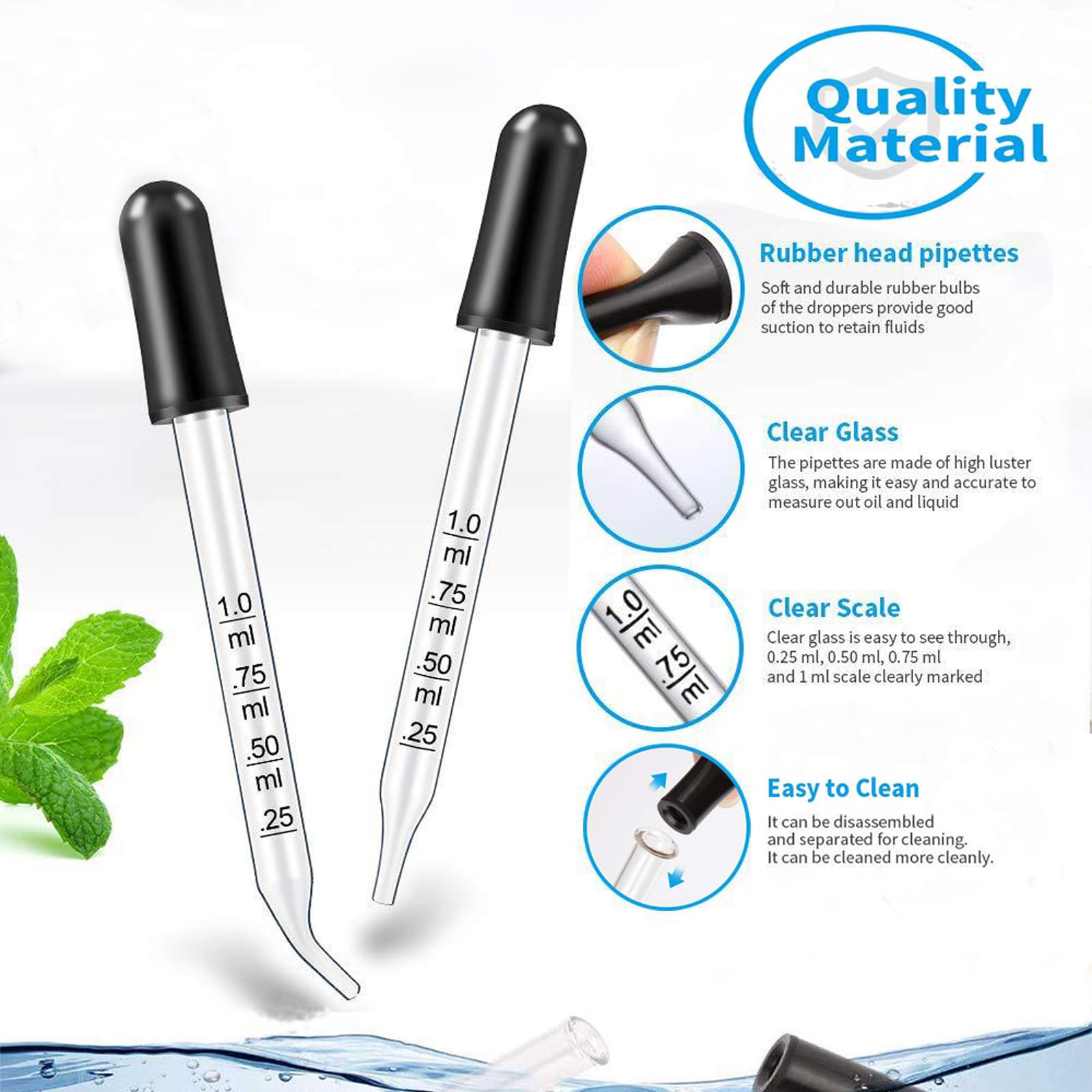 4 Pcs 1mL Eye Dropper– Bent & Straight Tips for Essential Oils,Glass Dropper Suitable for Medicine, Feeding, Food, Kids,Pet Animals, Lab, Health Care