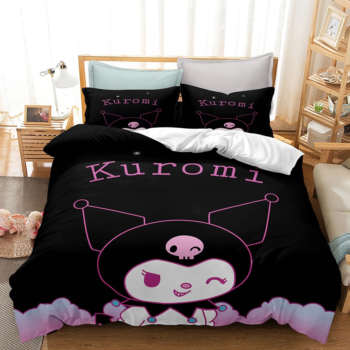 OINGHU Cartoon Duvet Cover Women Girls Microfiber Kuromi 3D Cartoon Bedding Quilt Bedspreads Comforter Cover Boys Home Bedroom Decor Bed Set(Full)