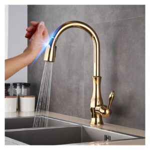 kxfxqtot three colors pull out sensor kitchen faucet black sensitive touch control faucet mixer for kitchen touch kitchen mixer tap (color : gold b)