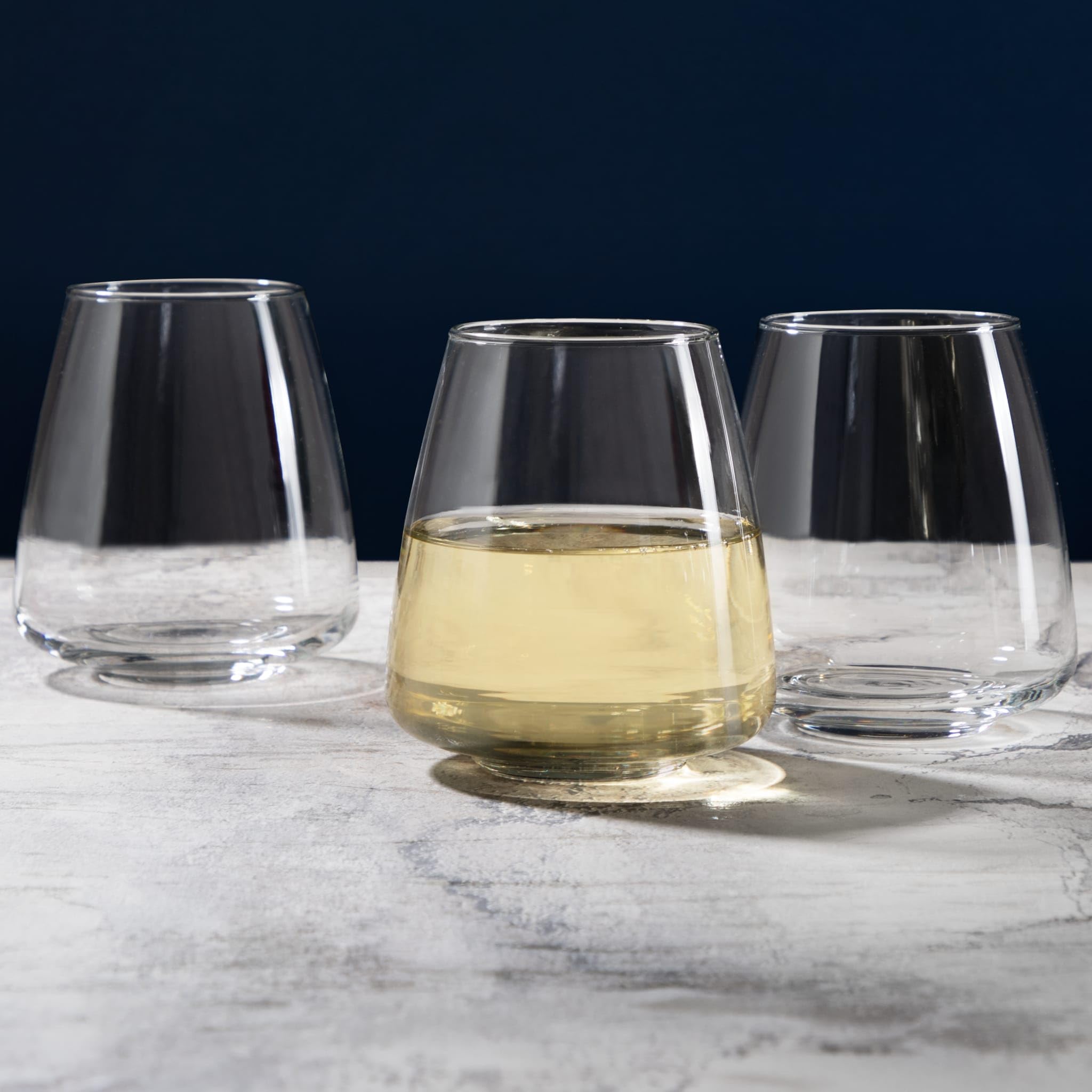 Libbey Stackable Stemless Wine Glasses Set of 6, Tapered Bulb Shaped All Purpose Wine Glass Set, Dishwasher Safe Glass Wine Glasses, Cocktail