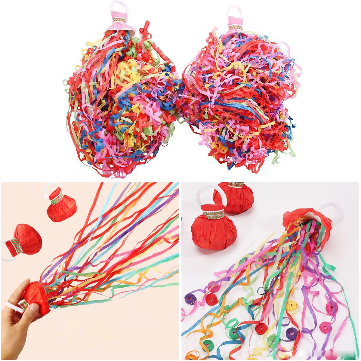 SquEqu 10 Pack Hand Throw Streamers Poppers Confetti Easy Clean Up Colorful Pop Out Streamer for Engagement Wedding Birthday Party Celebration Graduation