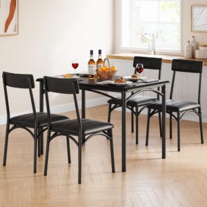 IDEALHOUSE Dining Table Set for 4, Kitchen Table and Chairs for 4 with Upholstered Chairs, 5 Piece Rectangular Kitchen Table Set, Dining Room Table Set for Small Space, Apartment, Rustic Black