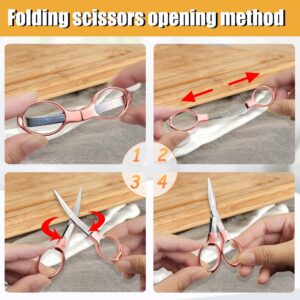 2PCS Folding Scissors, Portable Travel Scissors, Gift for Men Glasses Shaped Mini Shear Telescopic Cutter, Anti Rust Stainless Steel Scissors for Fishing Sewing Home Office (Rose Gold, Gold) -Samest