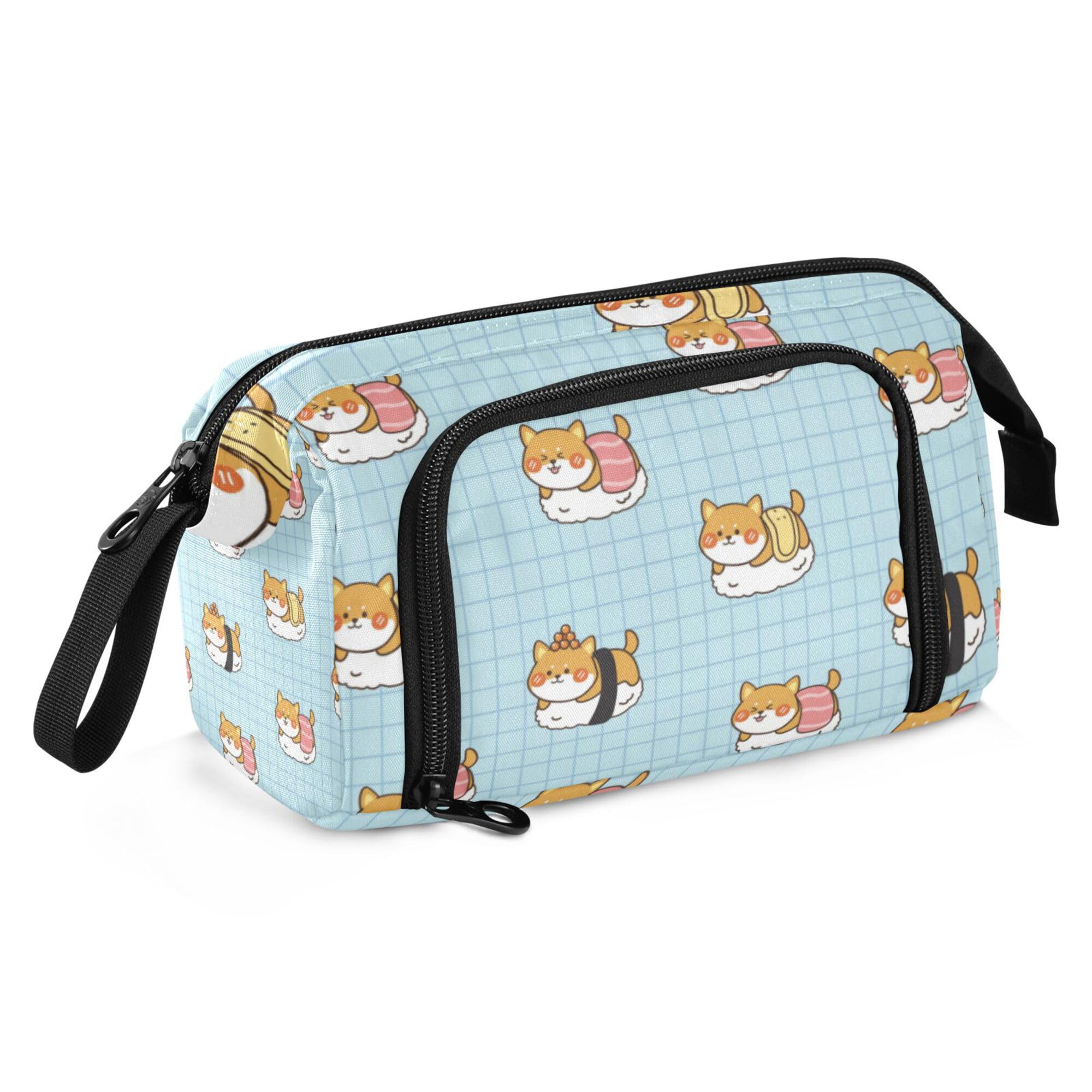 Glaphy Shiba Inu Dogs and Sushi Pencil Case Large Capacity Pencil Pouch Bag Zipper Storage Stationery Bag for School Office College