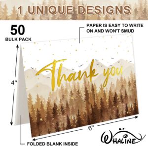 Whaline 50 Packs Fall Forest Gold Foil Thank You Cards Autumn Nature Greeting Cards Blank Note Cards with Envelopes and Stickers for Thanksgiving Wedding Birthday Party, 4 x 6 Inch